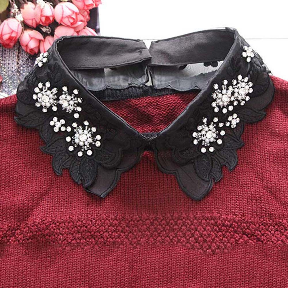 Festa destacável pérola algodão folhas oco decote falso camisas colares rendas colar falso