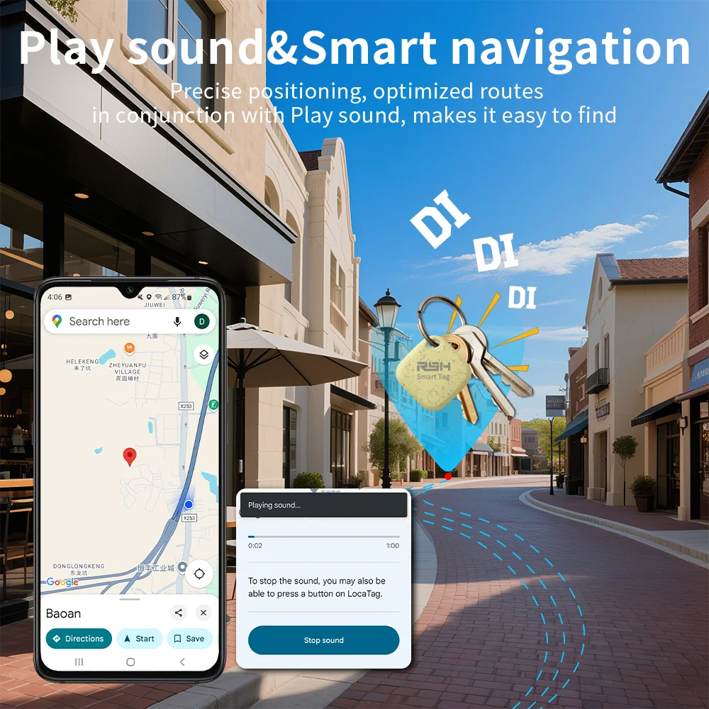 RSH 4er-Pack Sicherheits-GPS-Tracker, Auto-Geldbörse, Haustiere, Anti-Verlust, Eco-Smart-Tag für Google's Find Hub, Android-Locator für Xiaomi Pixel