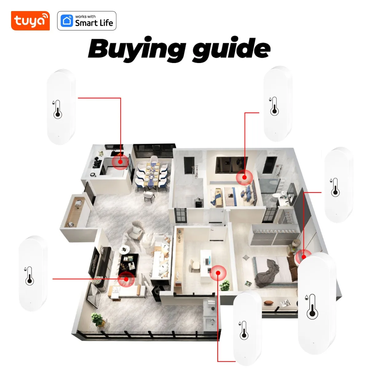 Tuya WiFi Temperature and Humidity Sensor Indoor Humidity Sensor Battery Powered APP Monitoring For Alexa Google Home Voice