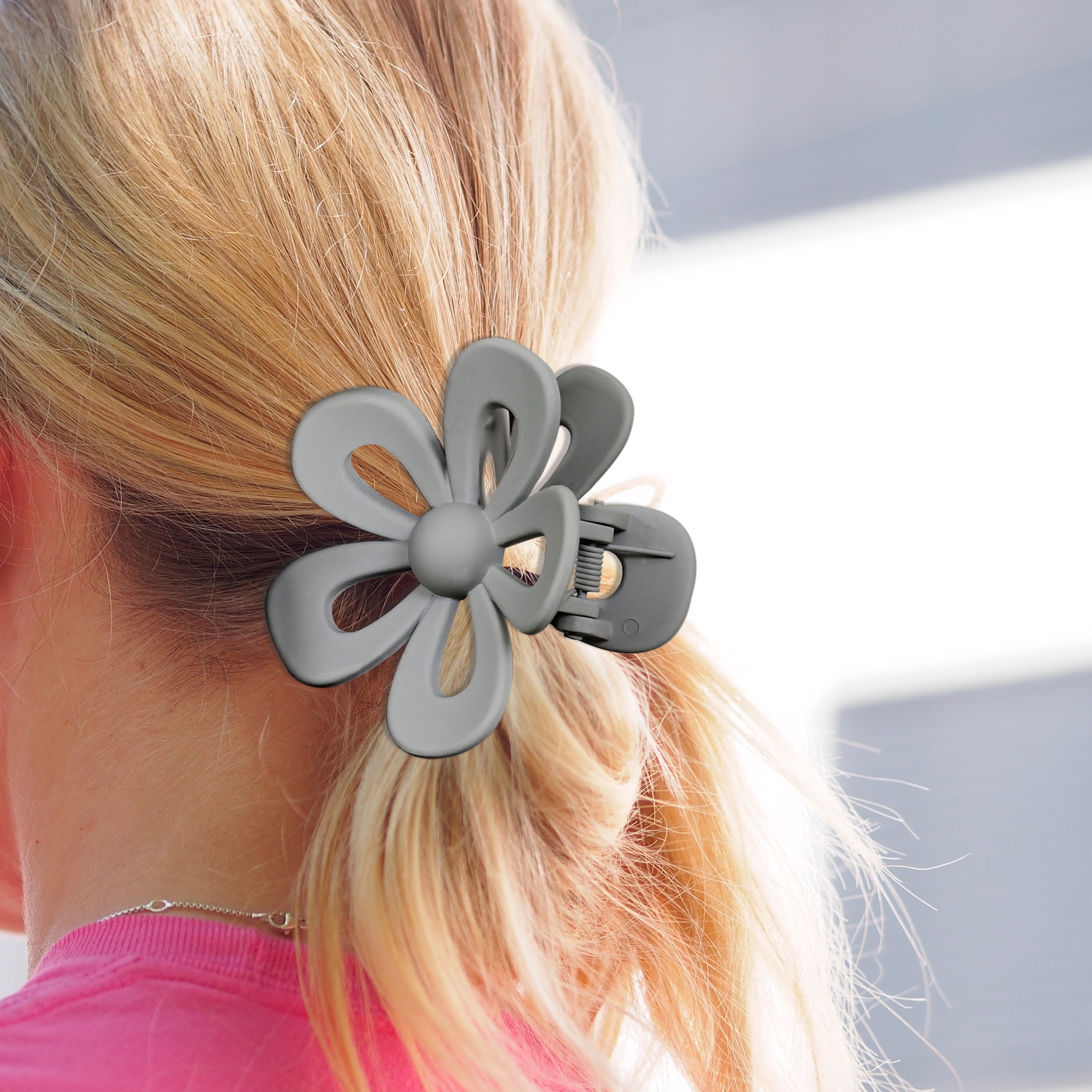 Gray and Black Flower Claw Clips, 2 Pack