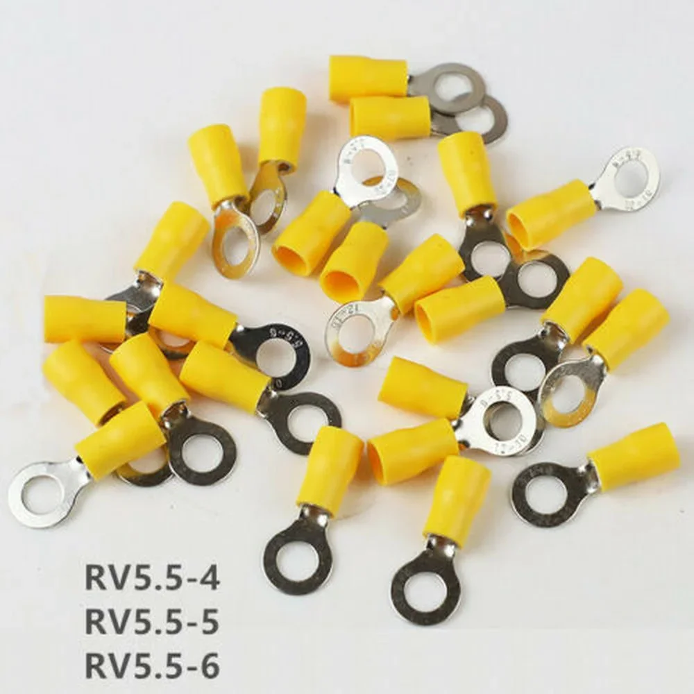 10/50/100 Chiếc Vòng Màu Vàng 4-6MM Cách Điện Kết Nối Điện Lọn Uốn Nhà Ga Cáp Dây 12-10AWG Âm Thanh Xe Ô Tô Lọn Uốn Đầu Kết Nối