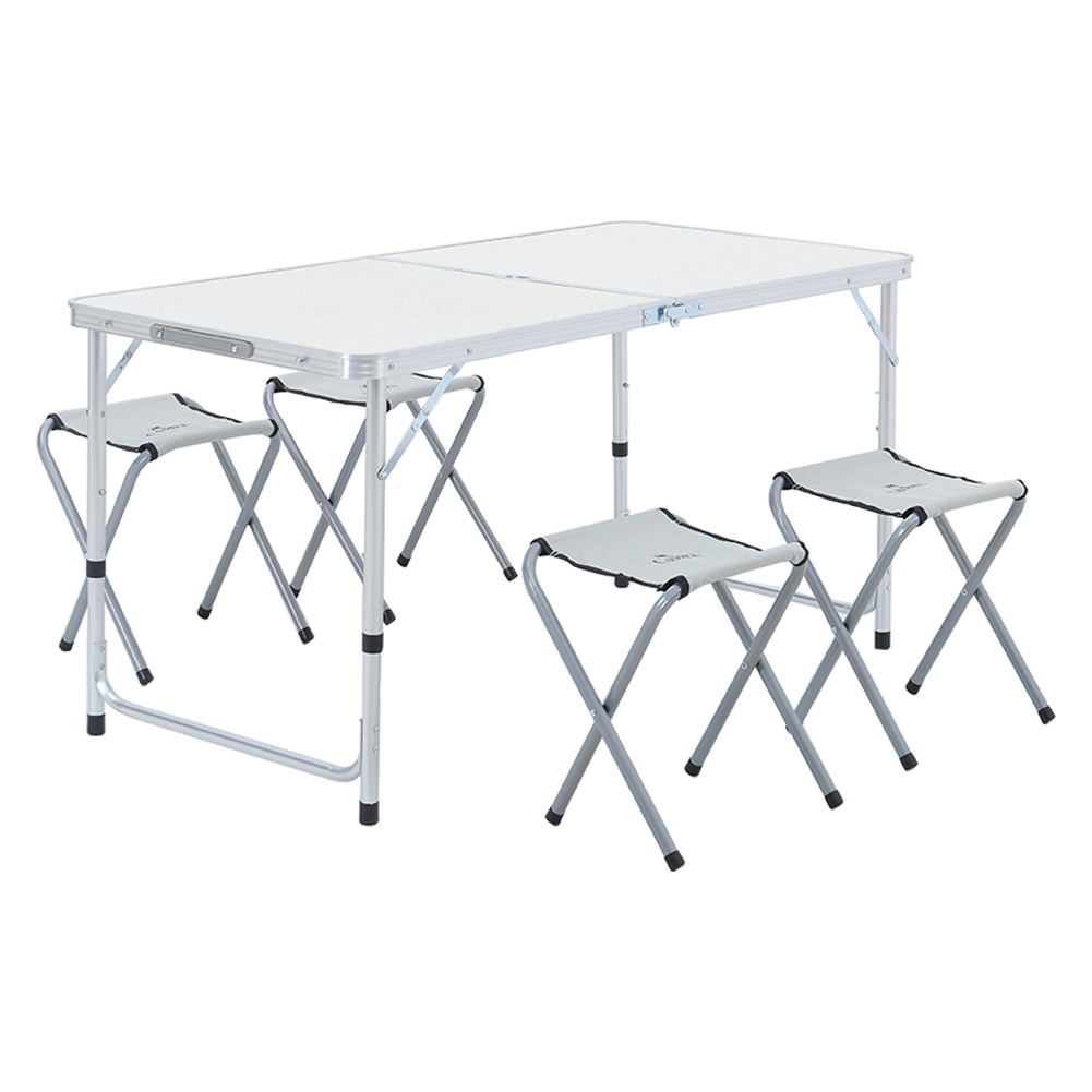 【Breeins】Folding Picnic Table with 4 Stools Portable Lightweight Aluminum Table Stools Set