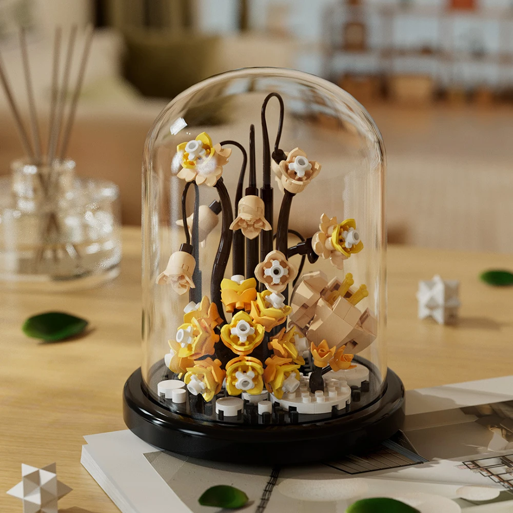 Christmas Potted Building Block Simulation Succulent Bouquet Creative Puzzle Building Block Eternal Flower Home Decoration Rose