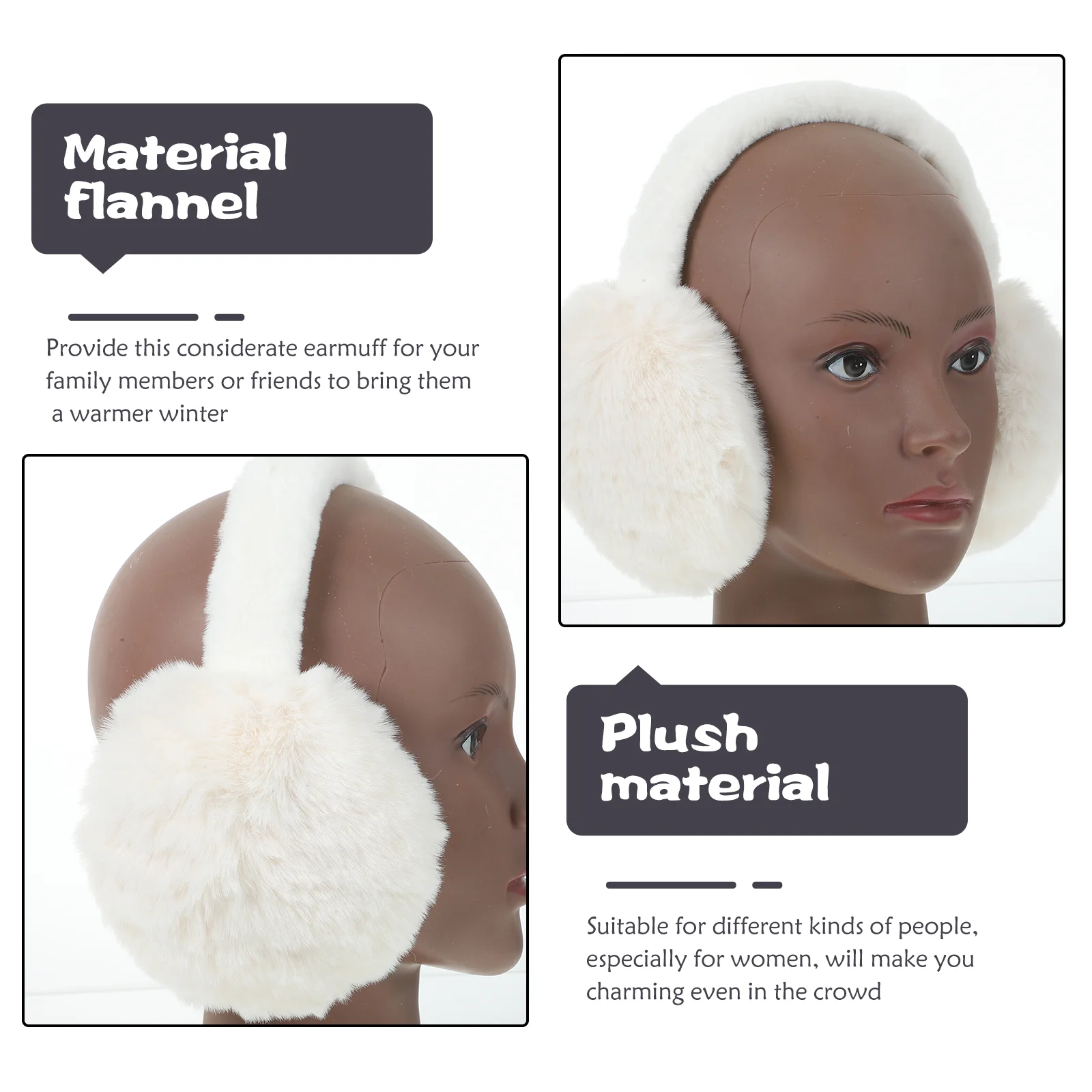 Orejeras de felpa para invierno, diadema de felpa cálida para mujer, orejeras artificiales bonitas blancas cálidas, prácticas y gruesas y suaves