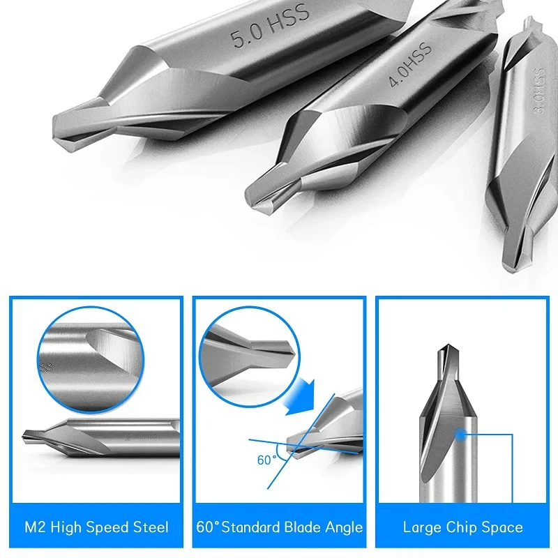 7Pcs 1/1.5/2/2.5/3/4/5 Center Drill Bits Set,60-Degree Angle Center Drill Bits Kit Countersink Tools for Lathe Metalworking