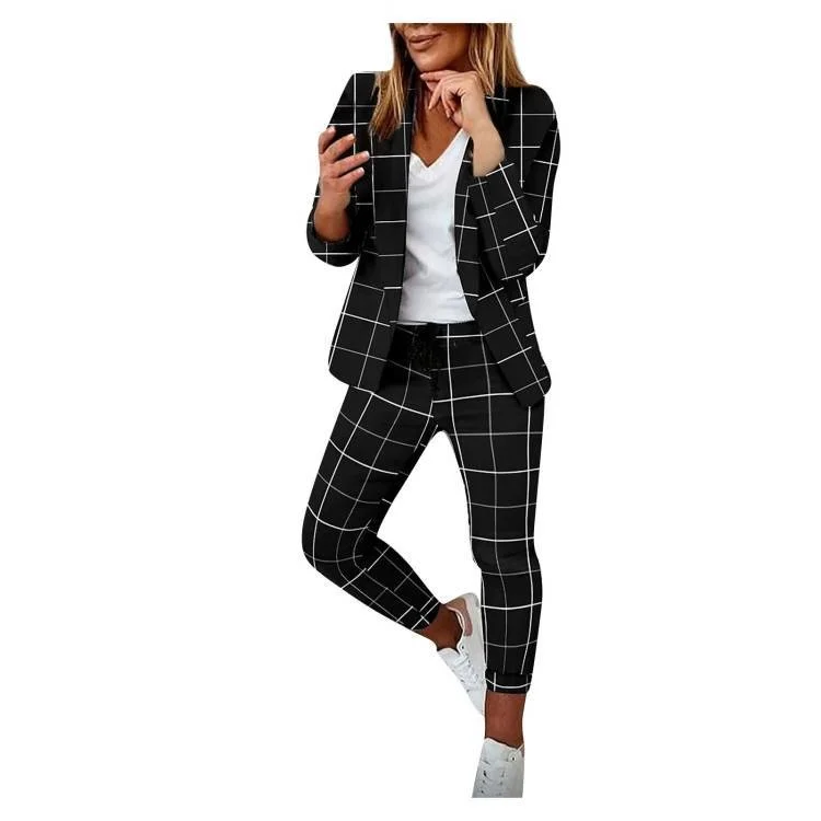 Conjunto de dos piezas a la moda para mujer, chaqueta con estampado vuelto, abrigo, pantalones con cordón, conjunto informal para mujer 2023