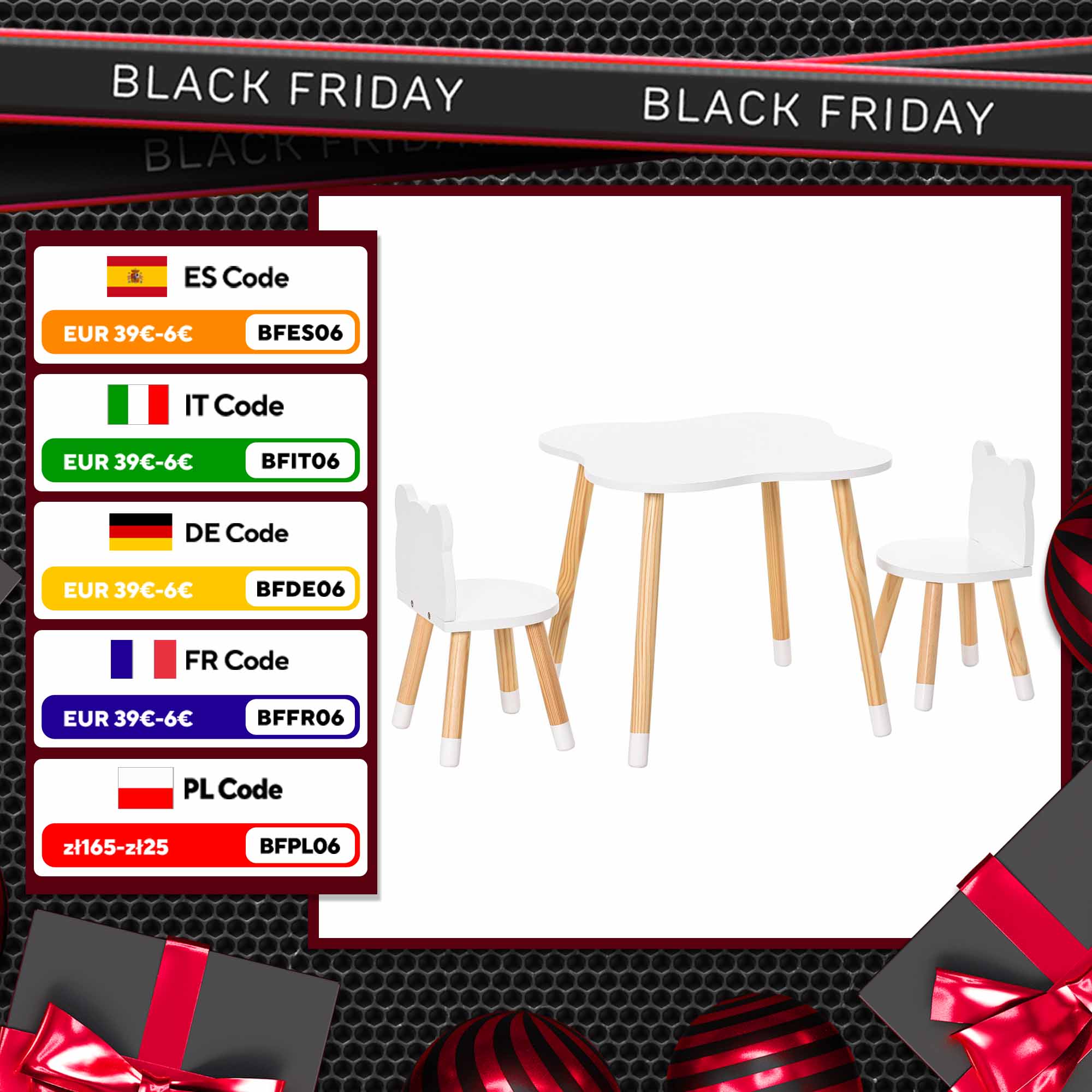 HOMCOM set per bambini di tavolo in legno e 2 sedie per sala giochi