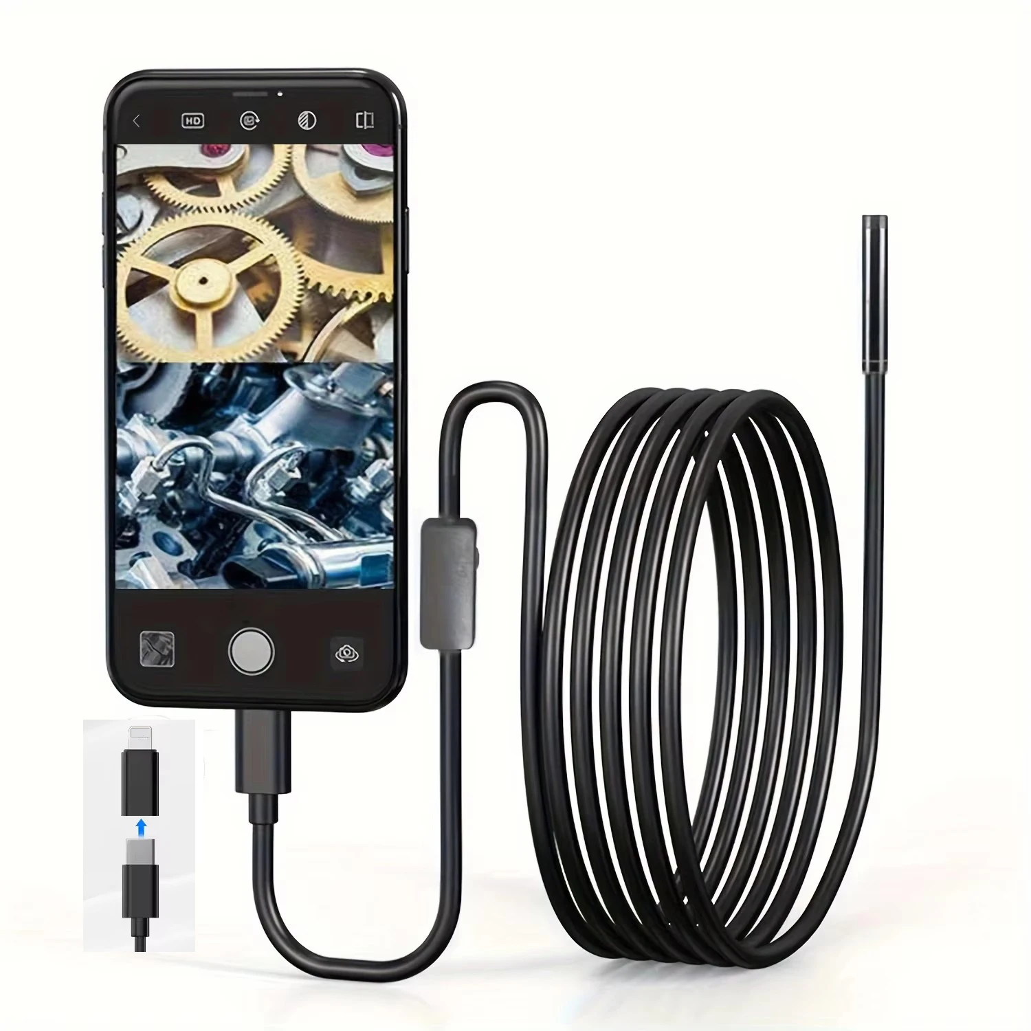Cámara endoscópica Industrial con dos puertos para sistema iOS/Android, cámara boroscopio de inspección HD 960P para comprobar el coche