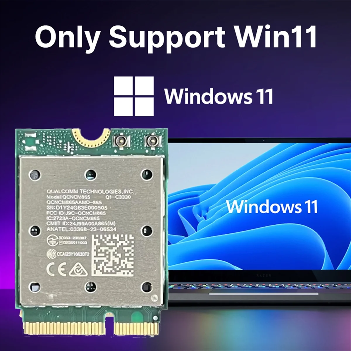 Tri Band WiFi7 QCNCM865 Bluetooth 5.4 Wireless WiFi Card Tri Band 2.4G/5G/6Ghz Network Wireless Adapter for Win11
