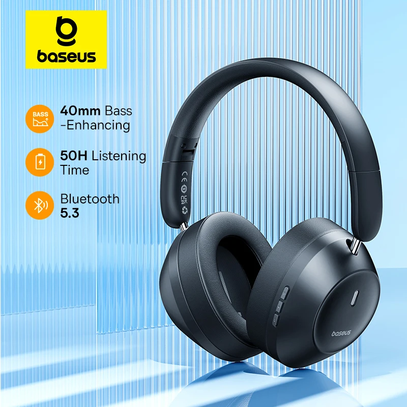 Baseus Bass 30 Max Kabelloses Headset Bluetooth 5.3 Over-Kopfhörer Bass-verstärkende 40-mm-Membran-Ohrhörer mit extrem geringer Latenz 50 Stunden