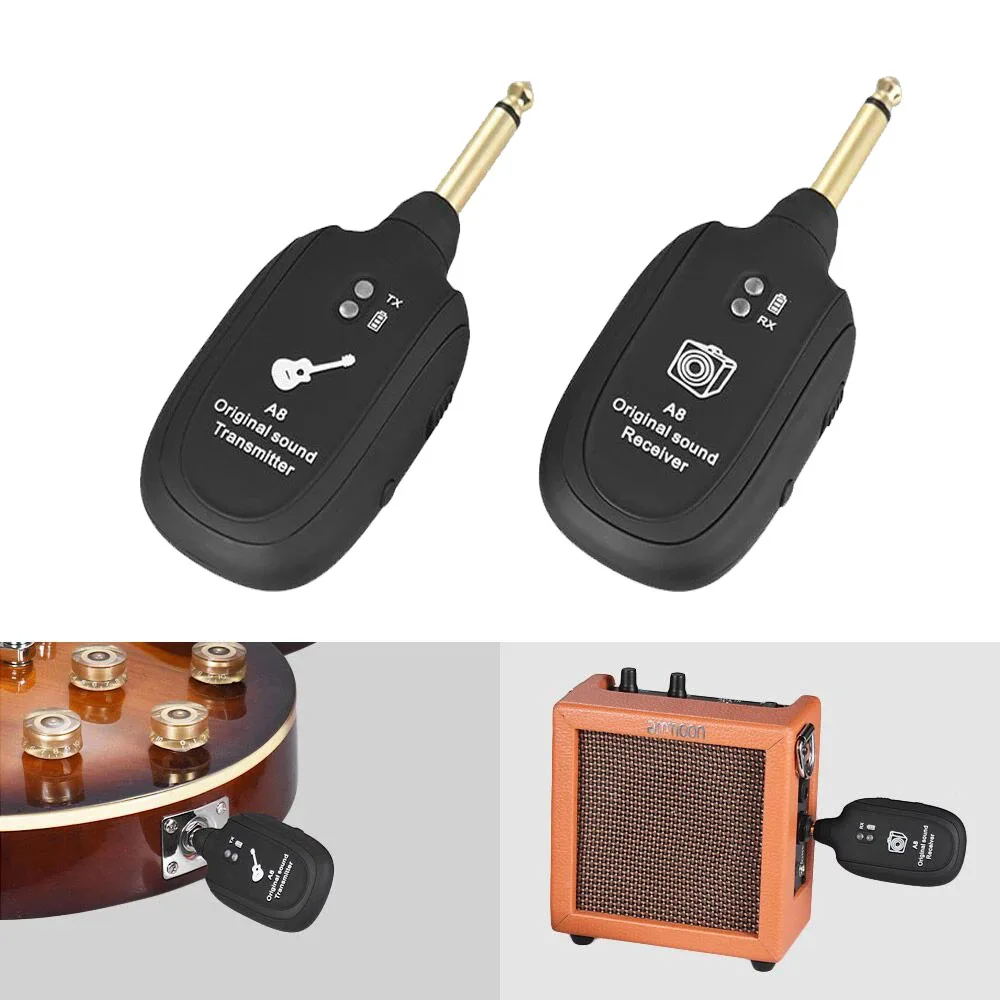 A8 Wireless Guitar System Built in 4 Channels Wireless Guitar Transmitter Receiver for Electric Guitar Bass Violin