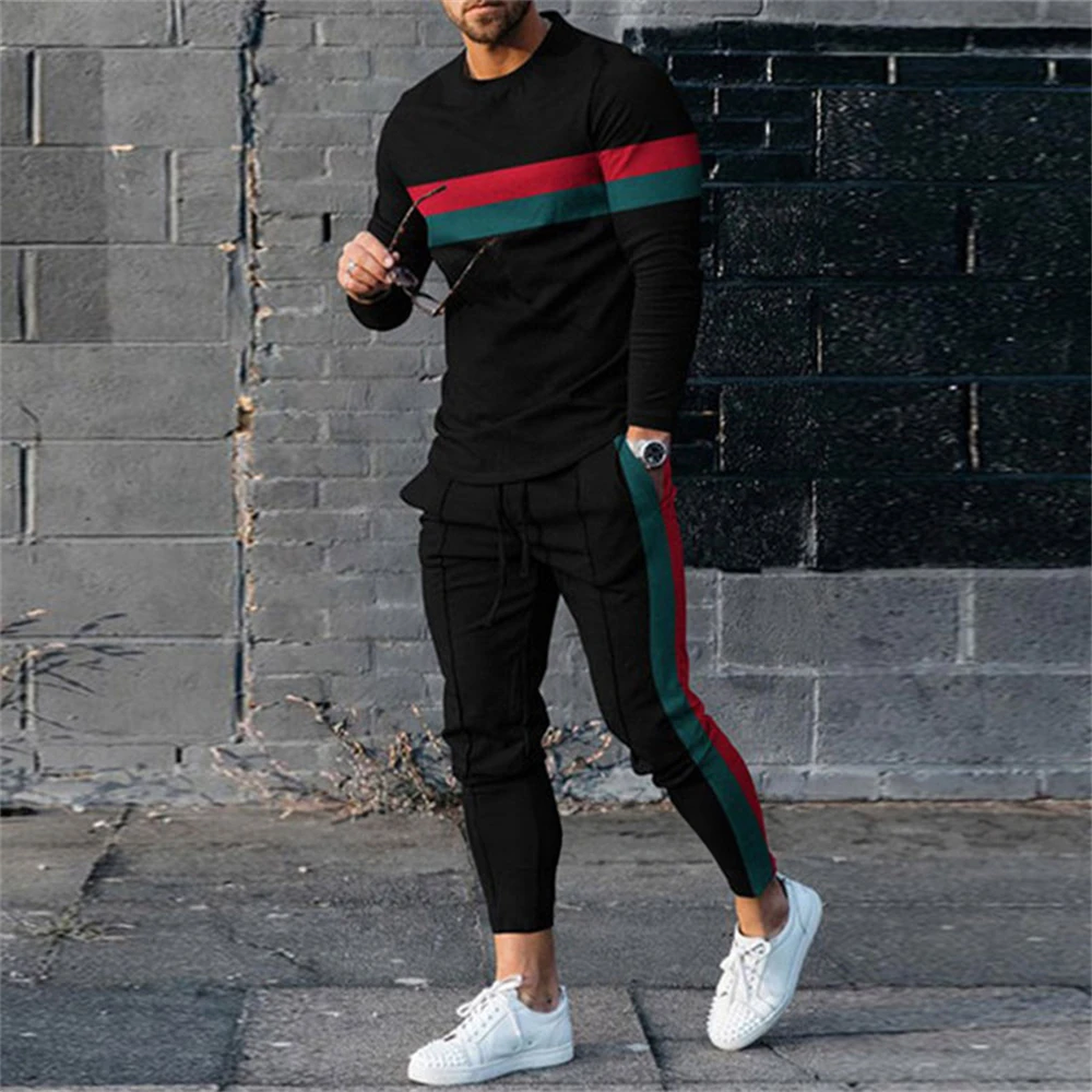 Herren Trainings anzug lässig 3D-Druck 2 Stück Sets Langarm T-Shirt Hose 2 stücke Set Mode Outfits übergroße Sport Unisex Kleidung