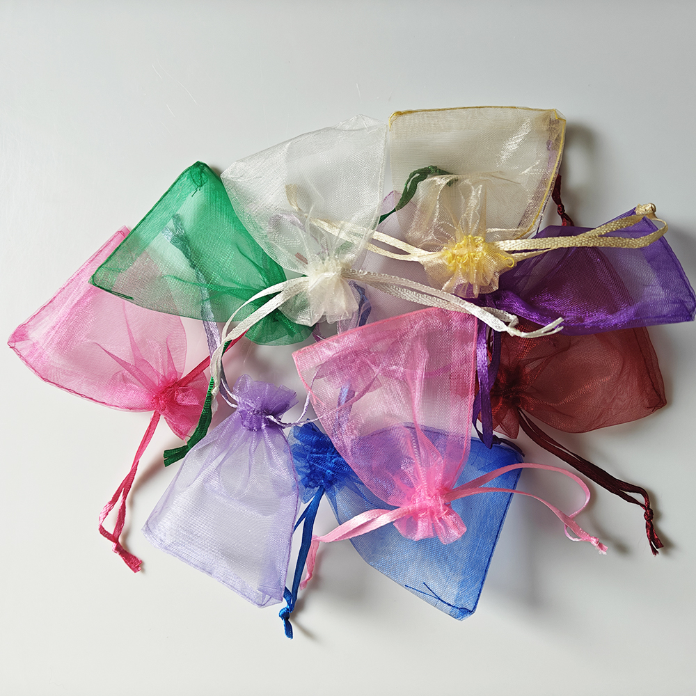 25/50/100 pçs saco de presente de organza multicolorido bolsas com cordão para doces saco de jóias embalagem sacos de presente de casamento saco de organza