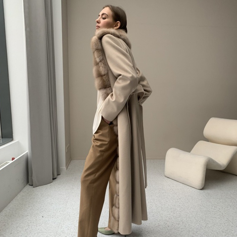 Mùa Đông Mới Cashmere Áo Khoác Len Tự Nhiên Cáo Lông Mùa Đông Ấm Áp Áo Khoác Áo Khoác Lông Thú Nữ Sang Trọng Thực Lông Thú