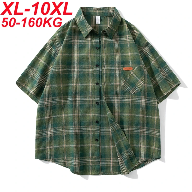 Plus Size 10xl 9xl Shirt Men Spring Summer Oversized Vintage Plaid Shirt 5xl 6xl 7xl 8xl Large Size Leisure Blouse Male