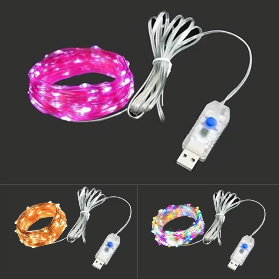 Led 銅線フェアリーライト USB 電源 LED ストリングライト 8 モード屋外ランプガーランドルースクリスマスパーティー結婚式の装飾