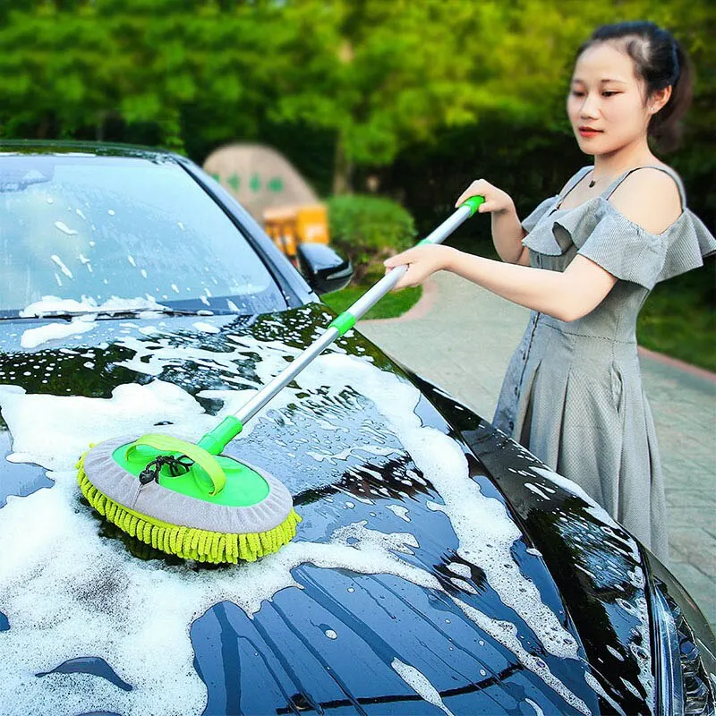 Cepillo de limpieza telescópico para coche, herramienta de lavado de ventanas, mango largo, detalles de cuidado, ajustable, superabsorbente