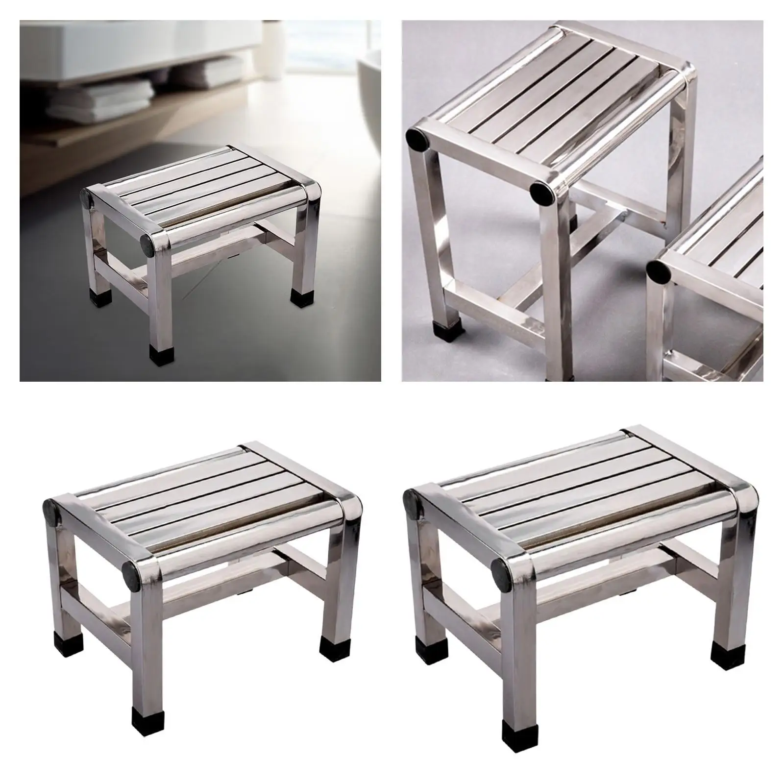 Sgabello in acciaio inossidabile Stabile antiscivolo Panca da doccia in acciaio inossidabile Sgabello con gradino in metallo per bagno Comodino Camera da letto Cucina Adulti
