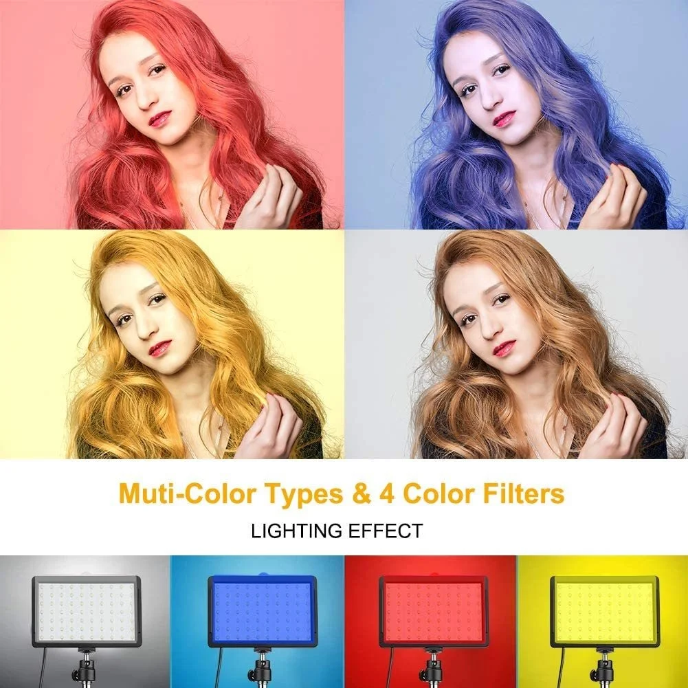 Kit de iluminación Led para fotografía y cámara, luz de vídeo con trípode, filtros RGB de 4 colores para filmación, transmisión, grabación en estudio