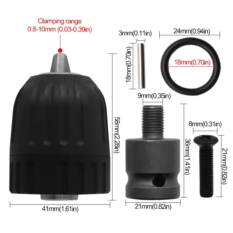 3/8-24UNF 0.8-10MM Keyless Drill Chuck Clip  Thread Drill Bit Adapter For Impact Drill Unique Patent Locking Function