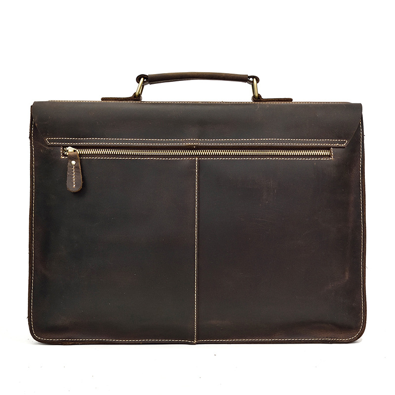 Modische Retro-Aktentasche aus Leder mit großer Kapazität, Oberschicht aus Leder, Laptoptasche, Crazy Horse Skin, 15-Zoll-Computer-Umhängetasche