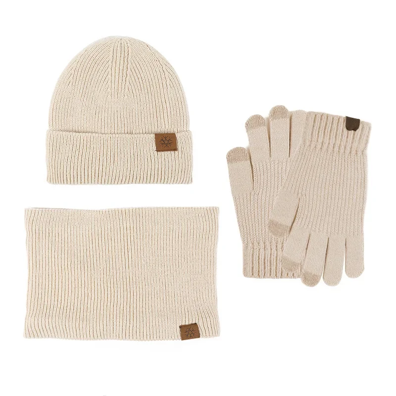 Wool Set Of Fall And Winter Warm Pullover Hat Knitted Hat Scarf Gloves Luxury Three-piece Fashion Versatile Hat