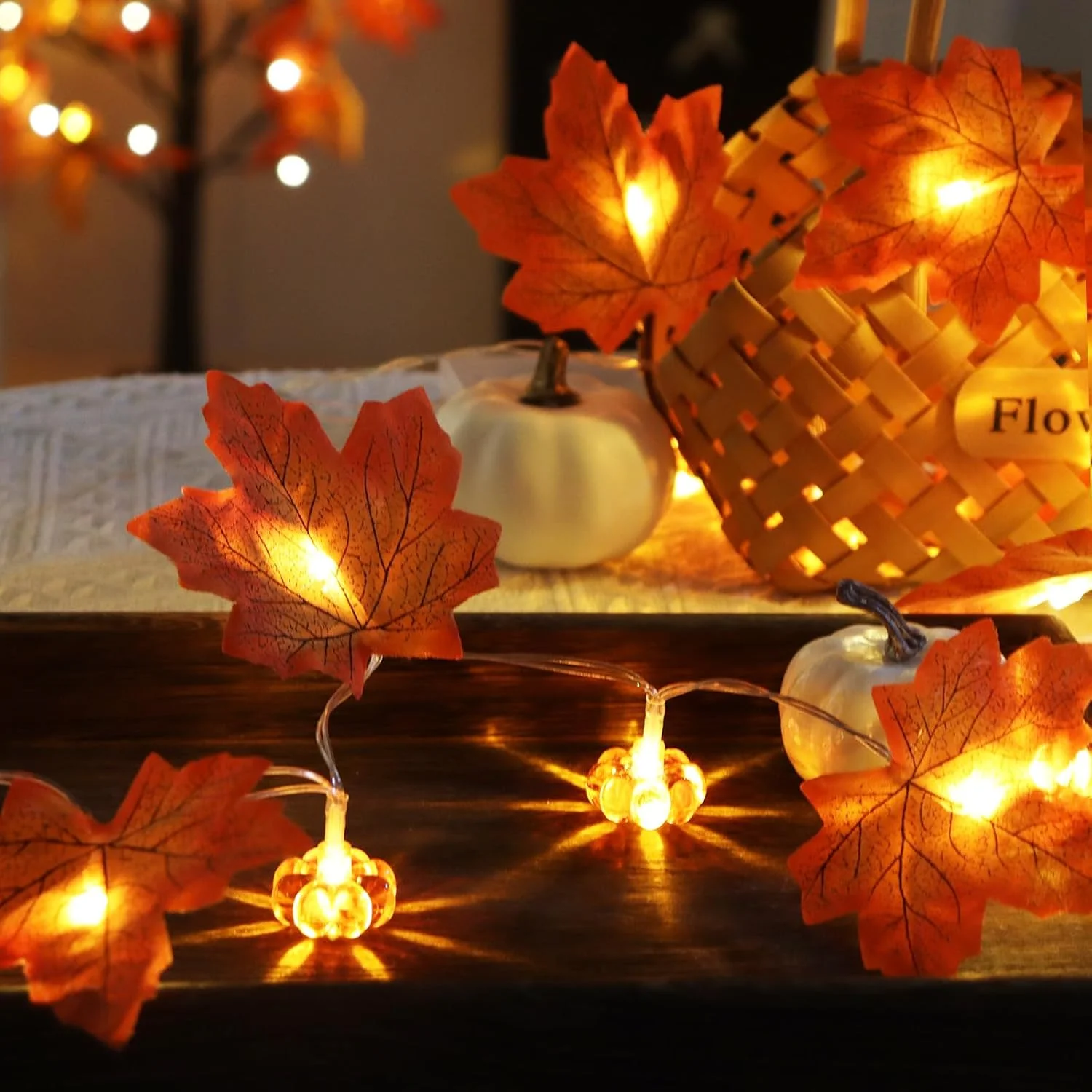 1pc Halloween 3D zucca e foglie d'acero luci della stringa lampada decorativa per la casa raccolta del Ringraziamento autunno arredamento festival interno