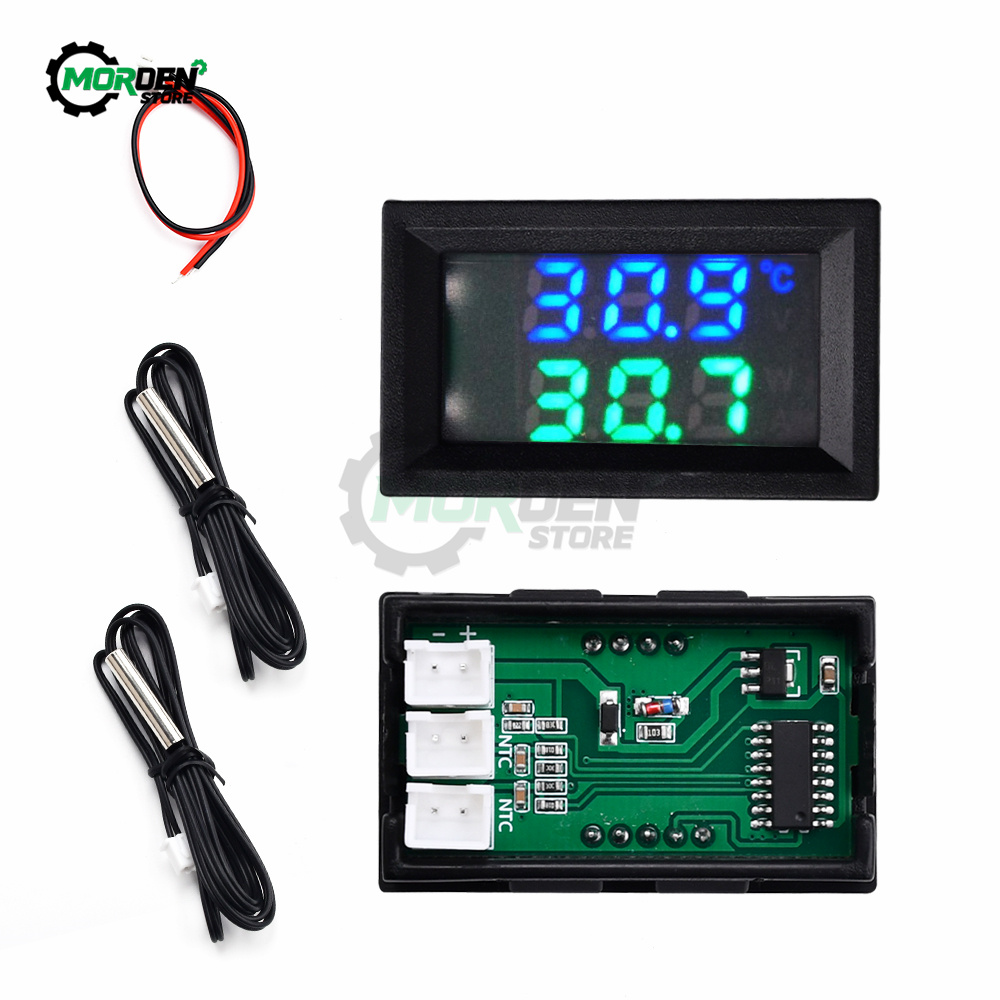 DC4-30V 5V 12V 0,28 pulgadas pantalla LED Dual NTC 10K 3950 voltímetro Sensor de temperatura Digital termómetro con Cable de sonda NTC