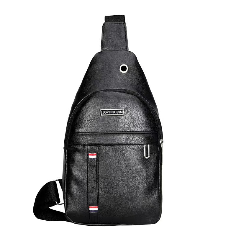 Preto PU Material Simples Retro Moda Masculina Crossbody Bag Sling Bag