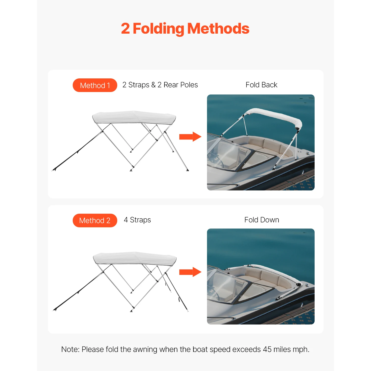 SucceBuy 3-Bogen-Bimini-Oberteile für Boote, 600D-Polyester-Baldachin mit Rahmen aus Aluminiumlegierung, wasserdichtes und Sonnenschutz-Markisen-Überdachung, passend für Boote