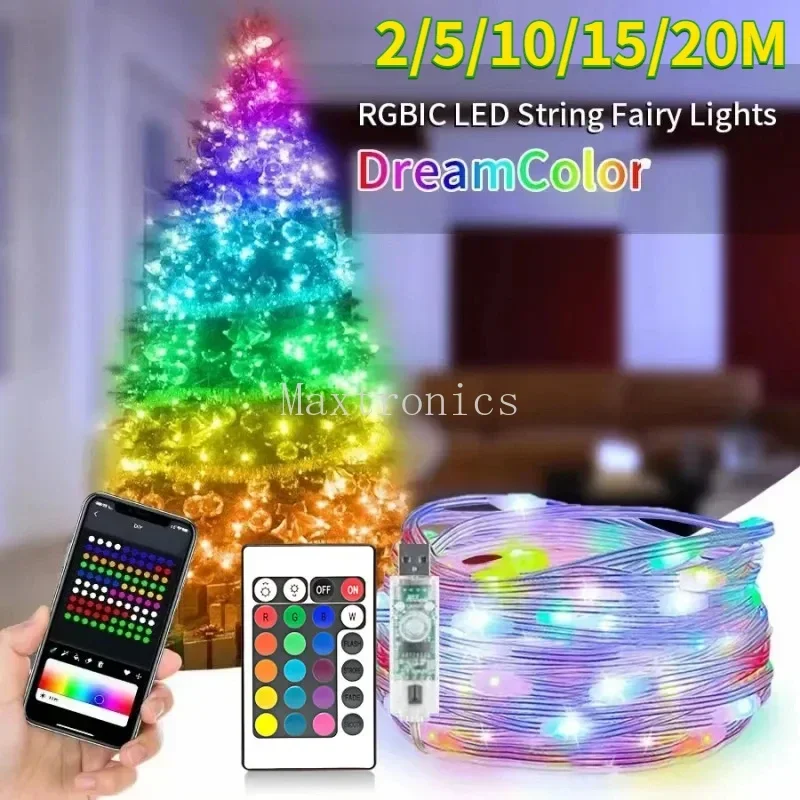 Dream color RGB LED Fee Lichterketten USB Bluetooth App Smart Girlande Lichterkette Hochzeits feier Weihnachts baum Dekor 2m 5m 10m