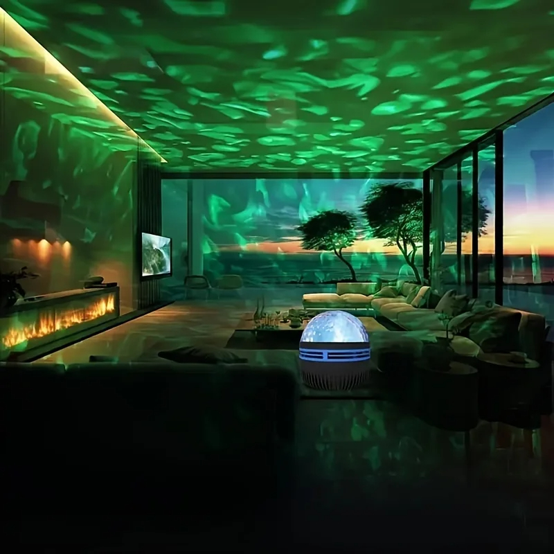 Projektor LED Galaktyki z Efektem Wody, RGB, Inteligentny Pilot, Lampa Aurora Gwiazd, KTV, Zasilany przez USB, Automatyczne Obrotowe Światło do Domu, Sypialni