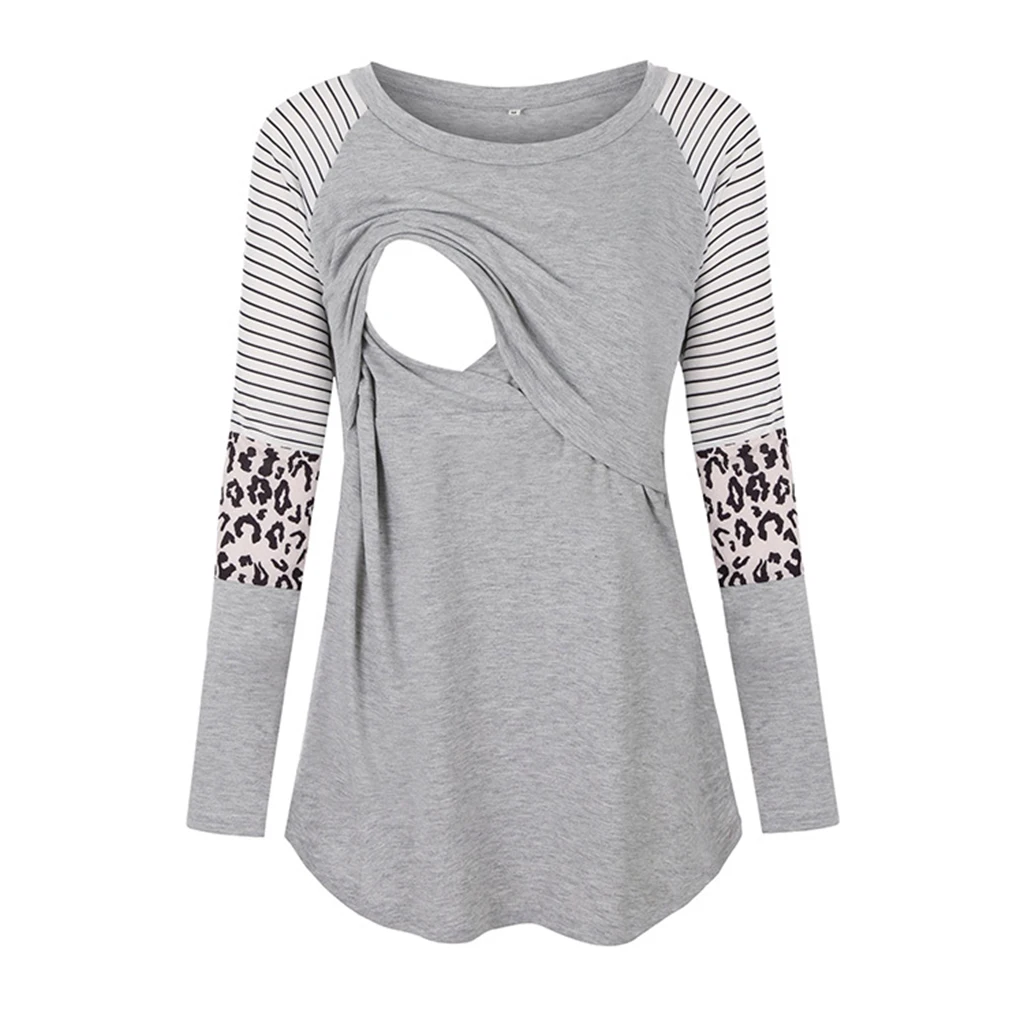 Frauen Mutterschaft Langarm Stillen Patchwork Farbe Tops Stillen Bluse