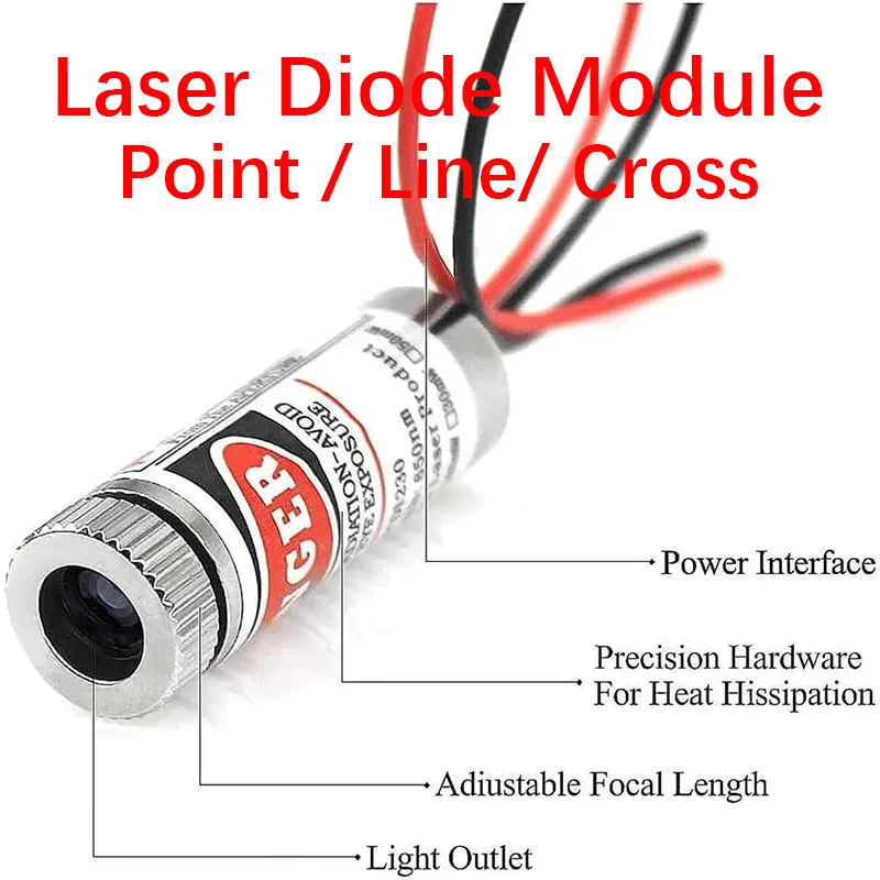Punto laser 650nm 12mm/Linea/Linea rossa incrociata Modulo industriale Lunghezza focale regolabile 5mw