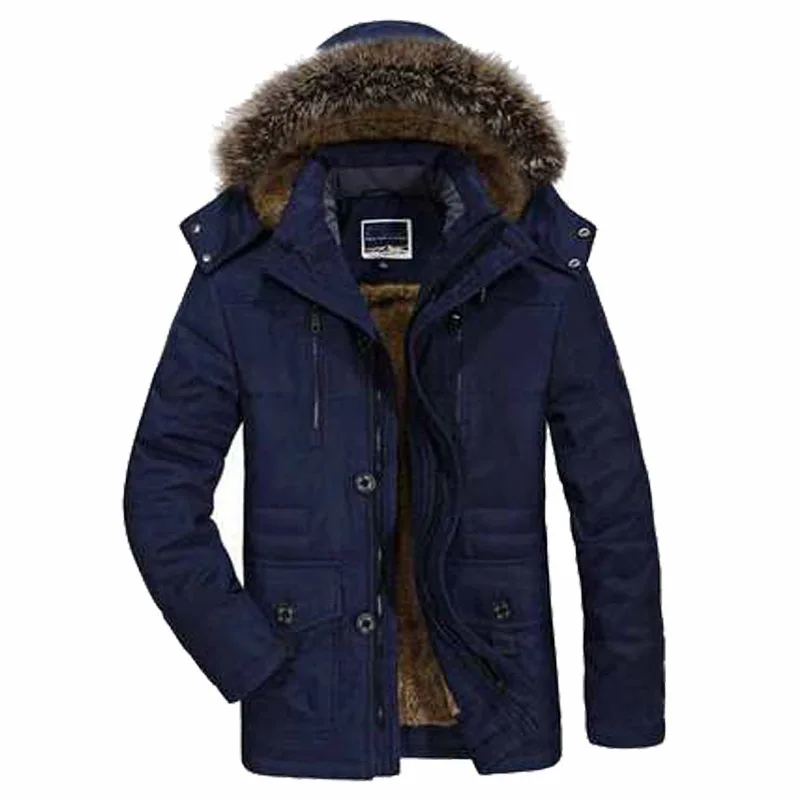 Abrigo de algodón acolchado para hombre, abrigo grueso de invierno para hombre, cuello de piel de felpa, chaqueta larga con capucha para exteriores, chaqueta con capucha con forro de lana, Parkas para nieve