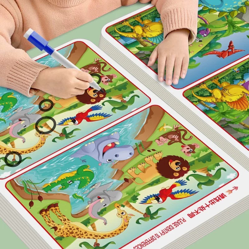 Spot the Difference" Libro de juegos de concentración: ejercicio de enfoque educativo reutilizable para el aprendizaje científico, hecho de papel duradero