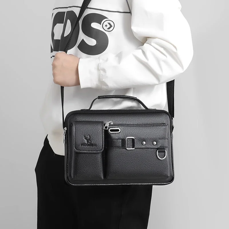 Bolsa de ombro de couro PU masculina, pasta portátil, nova moda, venda quente