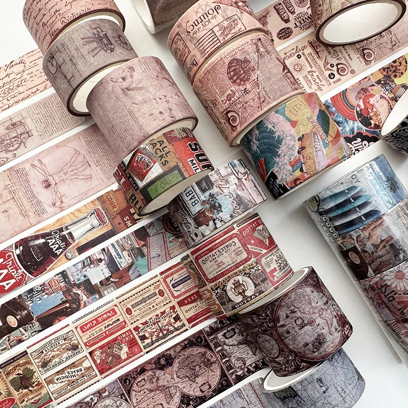 4Pcs Retro Washi Tapes Scrapbooking Map Decorative Adhesive Tape Stationery Basic Masking Tape Journal Supplies Washi Tape Set