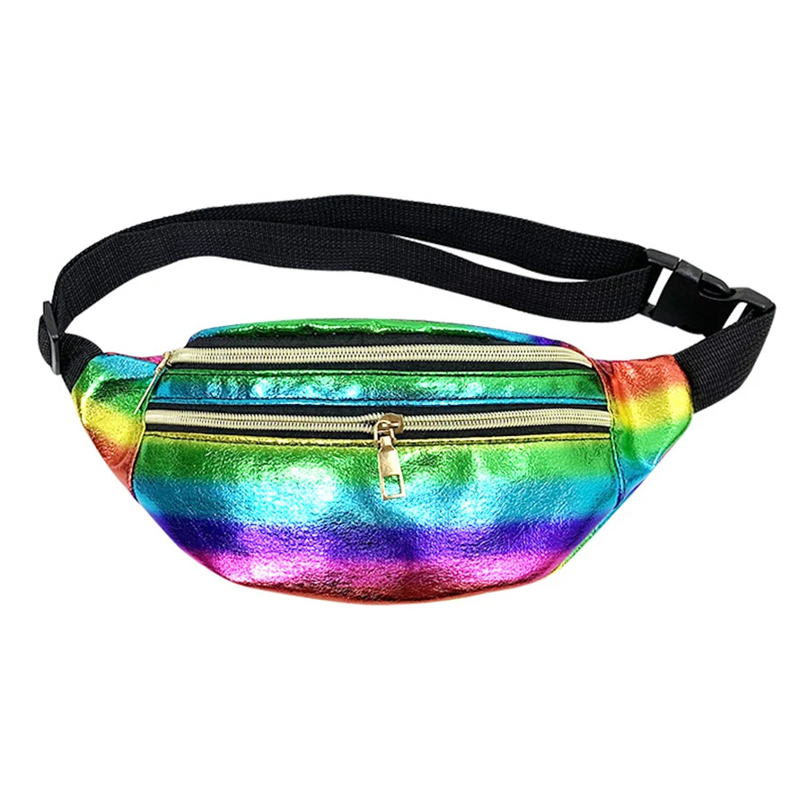 Riñonera holográfica con holograma, bolso de cintura con holograma, láser, playa, viaje, plátano, cadera, cremallera, correa de hombro ajustable, cinturón