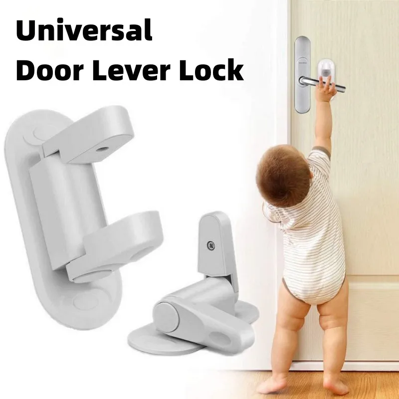 Fechadura universal de alavanca de porta, trava de segurança para crianças e bebês, à prova de rotação, adesivo profissional, trava de segurança multifuncional