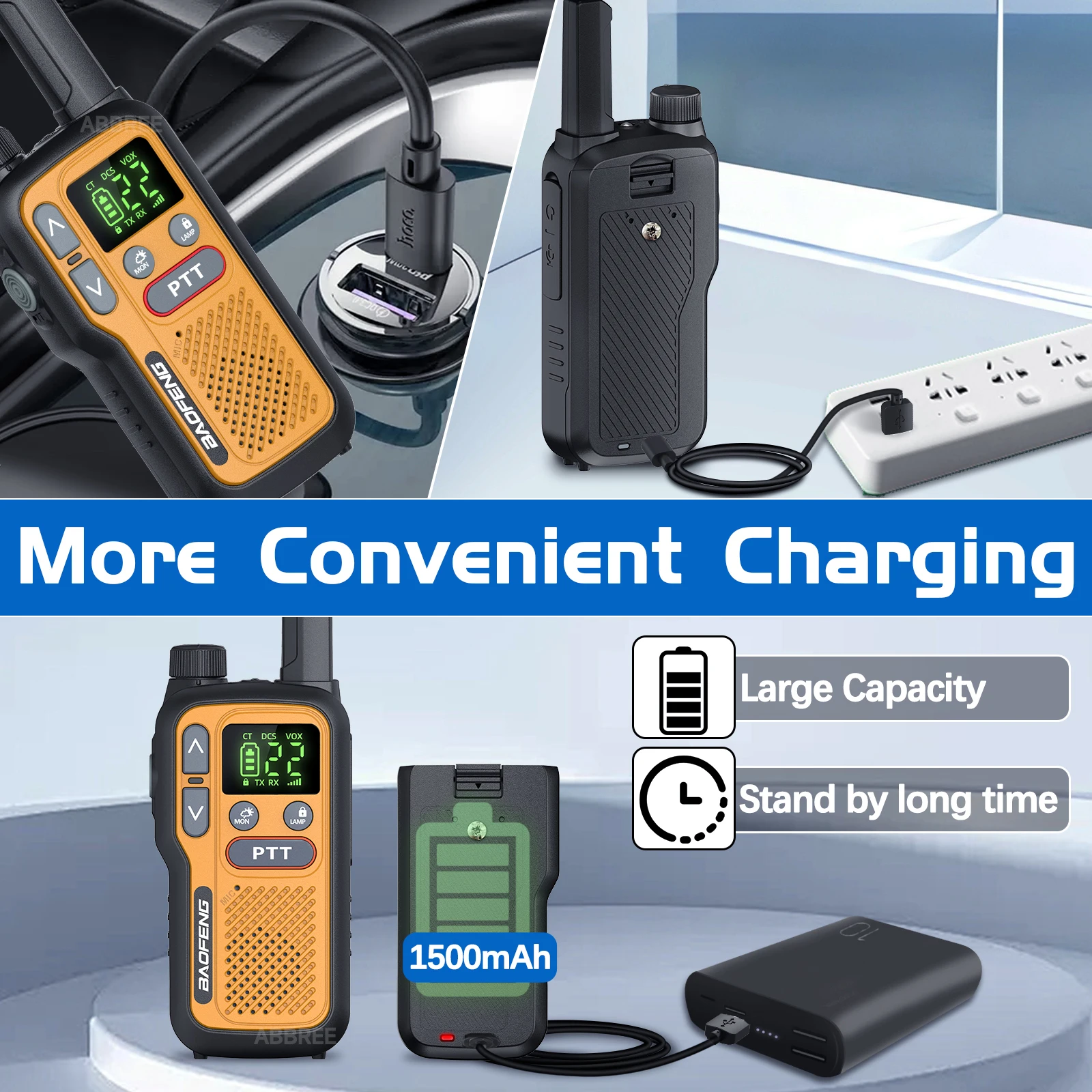 2PCS Baofeng BF-T18 Mini Walkie Talkie Long Range PMR FRS Dual PTT NOAA VOX FM Two Way Radio Type-C Charger For Travel Camping