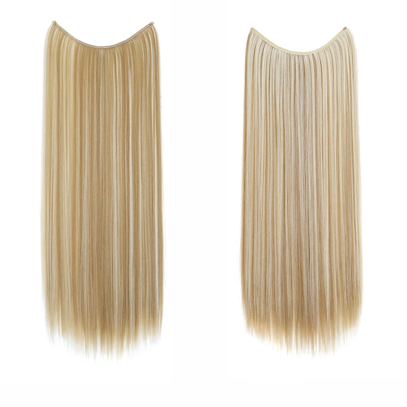 Extensión de cabello Invisible sintético de 24 pulgadas, postizo falso de línea de pescado, accesorio para el cabello negro y marrón para mujer