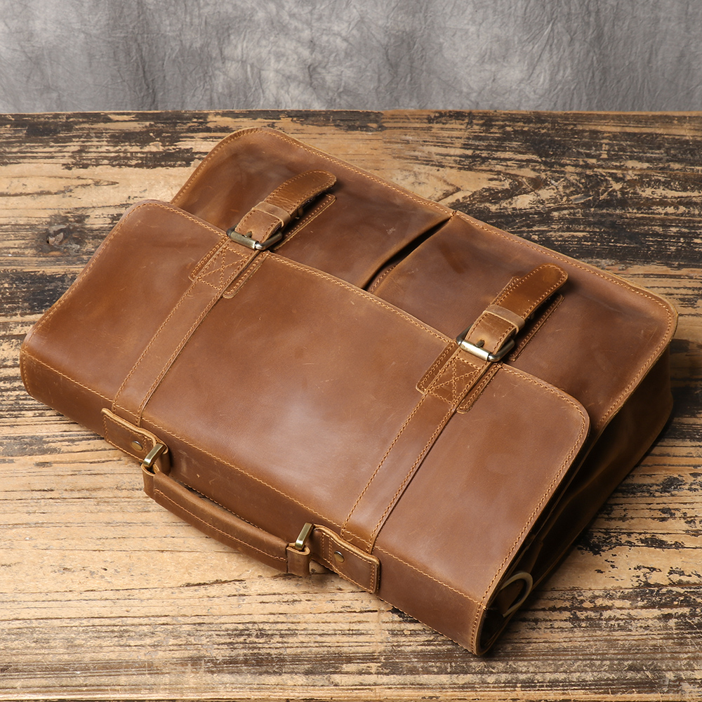 Retro Aktentasche Crazy Horse Leder Herren Rindsleder Schulter Umhängetasche Große Kapazität Echtleder Laptoptasche