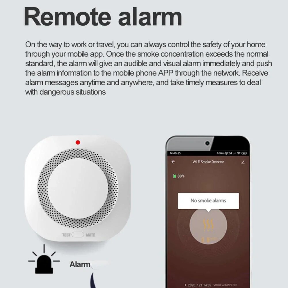 Inteligente zigbee/wifi detector de fumaça inteligente proteção contra incêndio alarme segurança em casa som luz alarme controle app