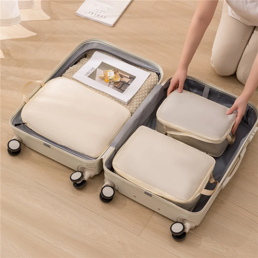 3 pçs/set viagem embalagem compressível multifuncional saco de armazenamento viagem à prova dwaterproof água mala náilon portátil organizador bagagem rosa