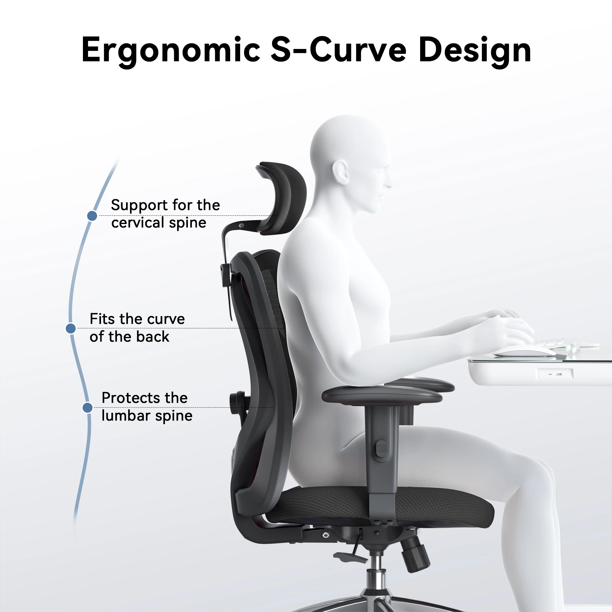 SIHOO M18 Ergonomic Office Chair for Big And Tall People Adjustable Headrest 2D Armrests Lumbar Support PU Wheels Swivel Feature