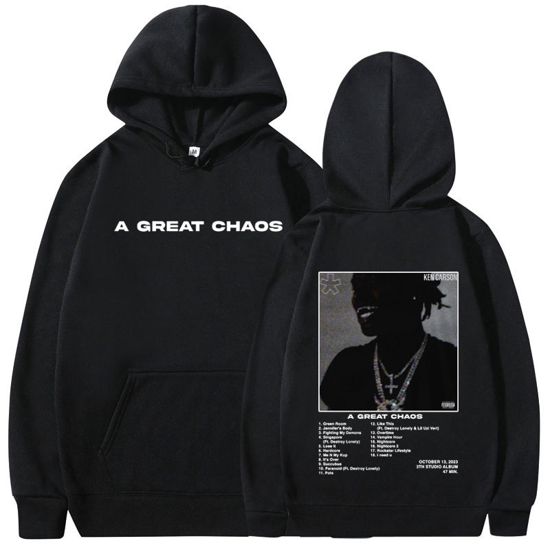 랩퍼 Ken Carson A Great Chaos 앨범 후드 남성 여성 패션 하라주쿠 스웨터 캐주얼 루즈 오버 사이즈 풀오버 streetwear
