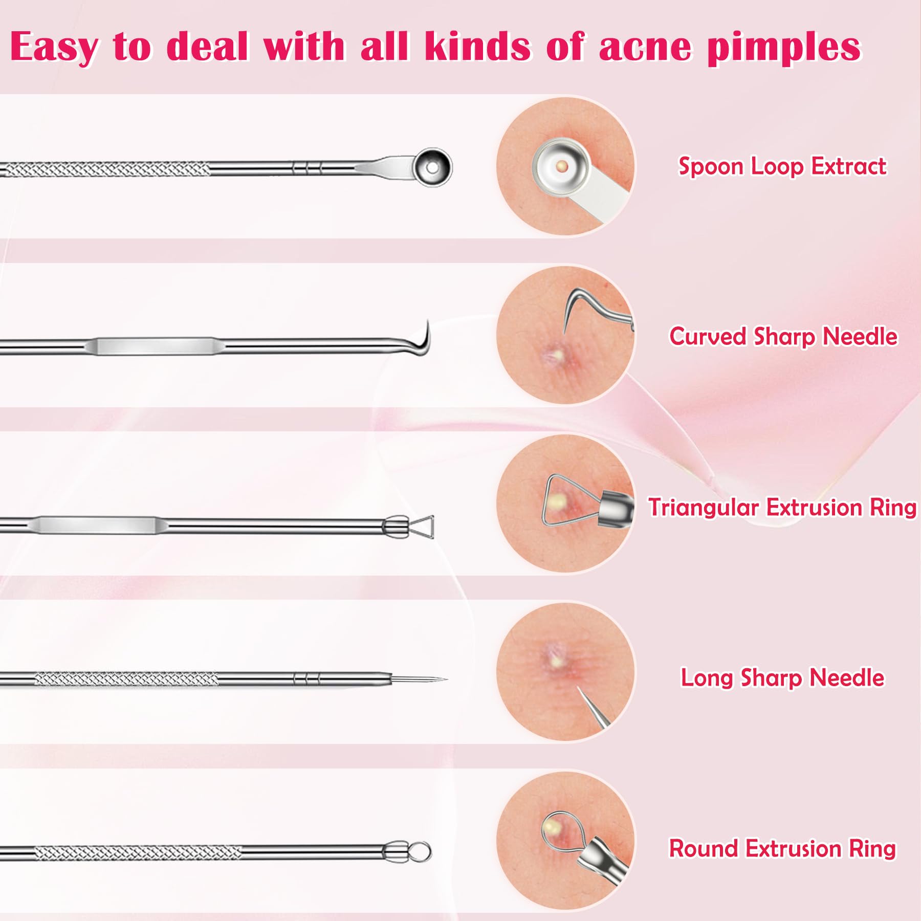 Silver 4-Pack Blackhead Remover Comedones Extractor Removal Kit - For Blemishes, Whiteheads Removal Facial Skin Care (With Box)