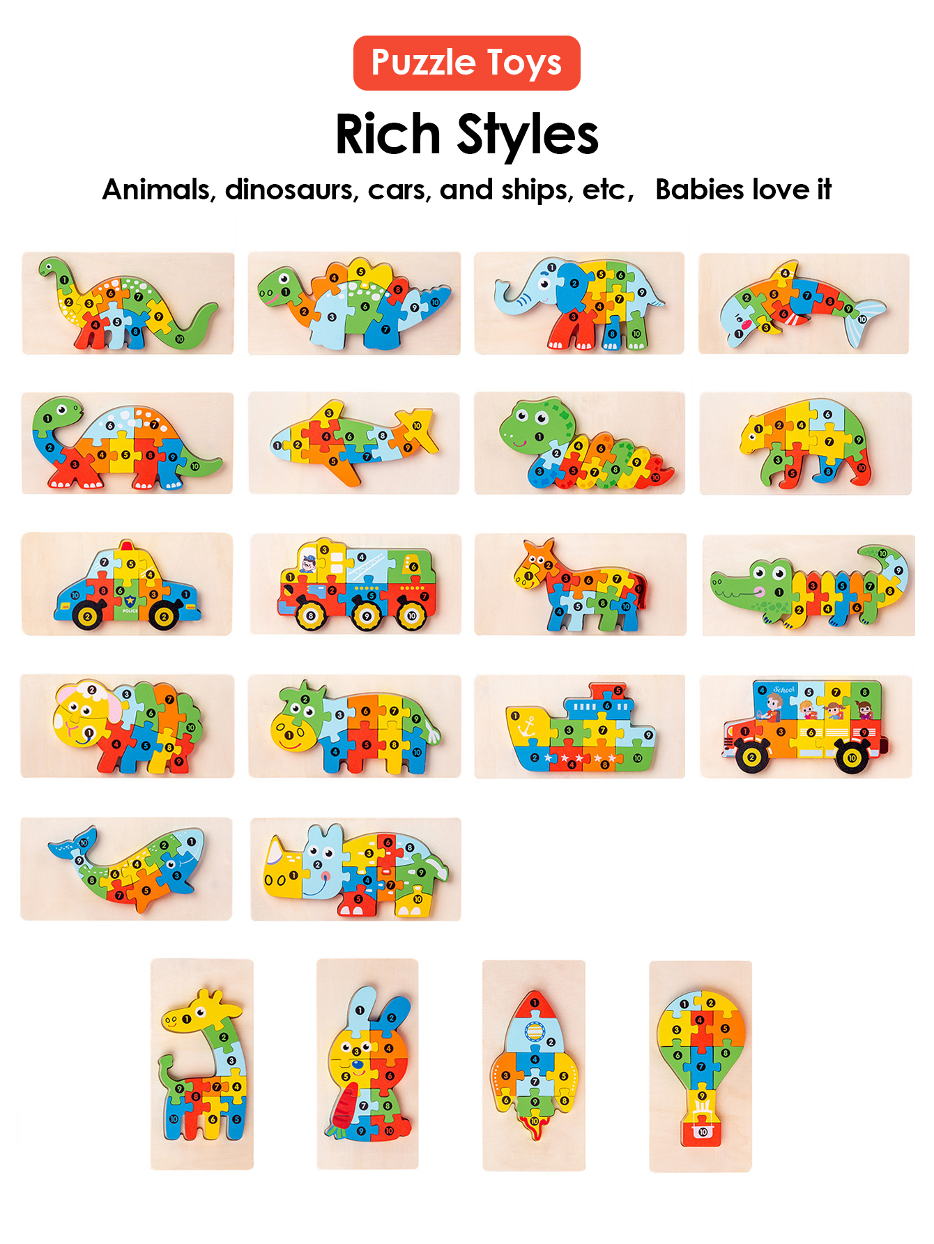 Puzzles 3D en bois, animaux de dessin animé éducatifs, apprentissage précoce, Cognition, Intelligence, jeu de jouets pour enfants