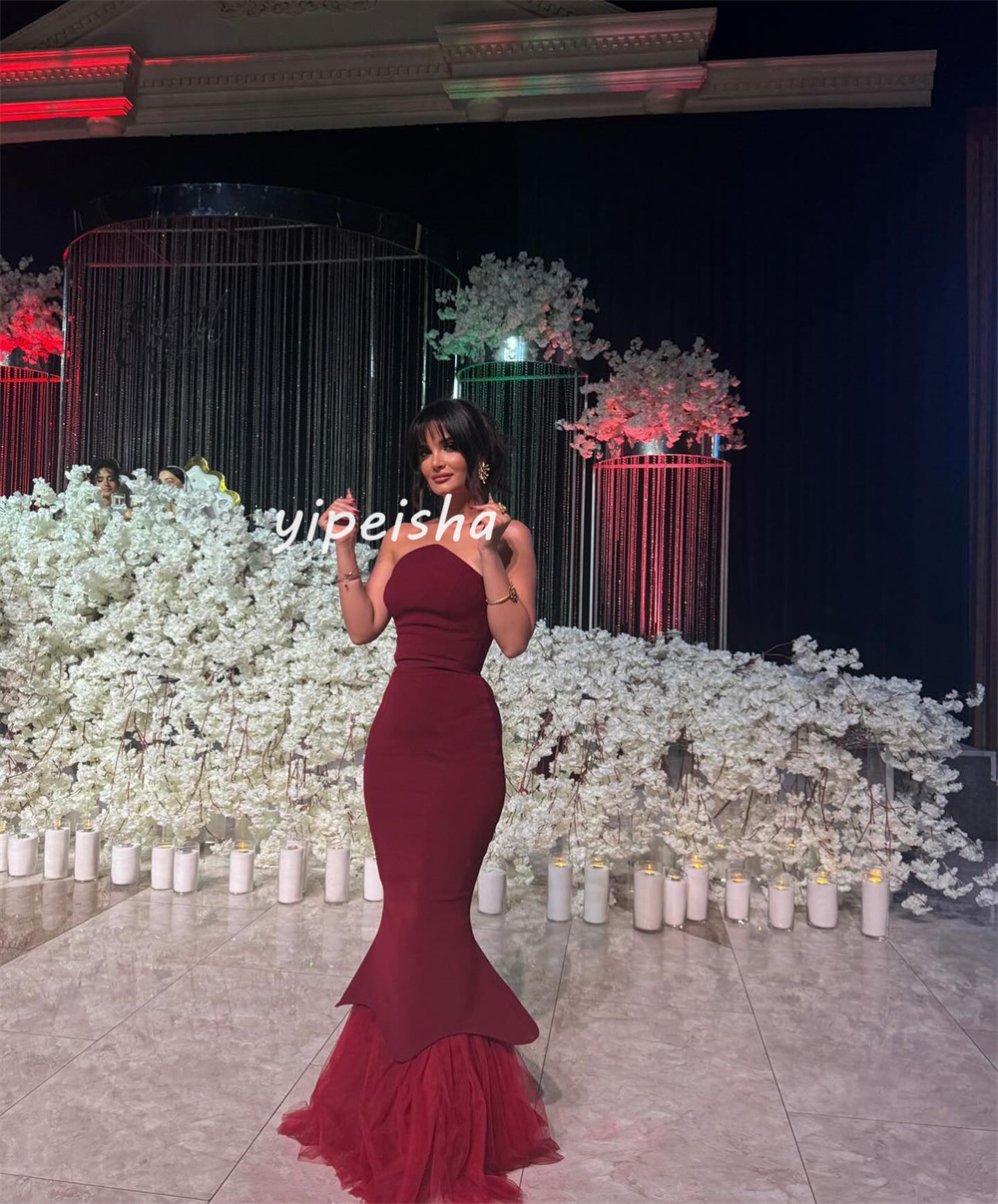 Customized Intricate Jersey Mermaid Strapless Long Dresses Prom Dresses Classic Exquisite Modern Style Pastrol Unisex Chinese St